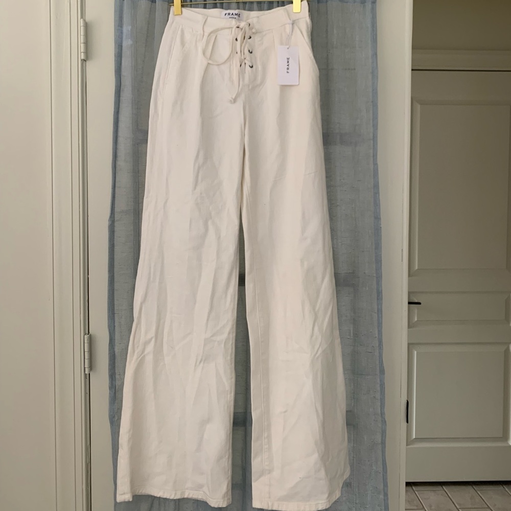 SOLD — Frame Lace-Up Cream Wide Leg Jeans